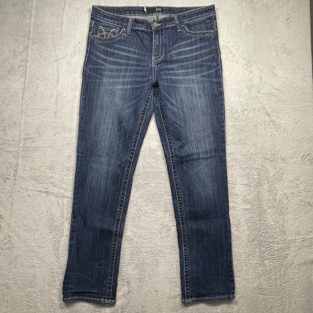 KUT from the Kloth Straight Leg Jeans Women 12 Dark Blue KP560MC2 Stretch Denim